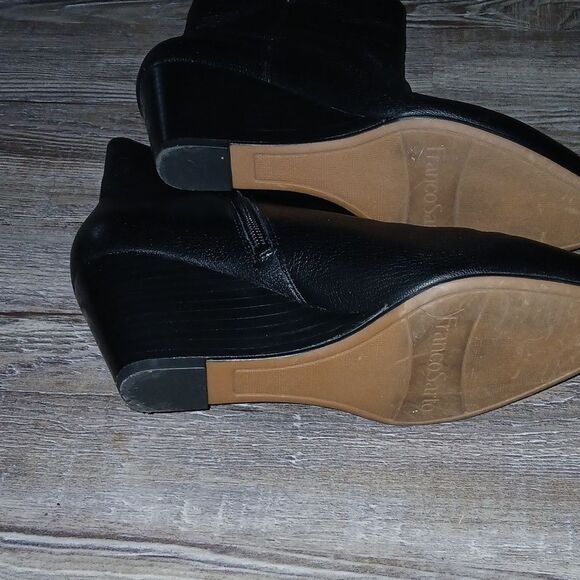 FRANCO SARTO |Amsterdam Black Leather pointed toe wedge ankle bootie Sz 7.5 EUC - Picture 7 of 9